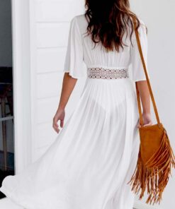 3XL Plus Size Summer Sexy Women Beach Cover Up V Neck Dress Long Maxi Dress Tunic Pareo Robe Swimwear Bathing Suit Beachwear