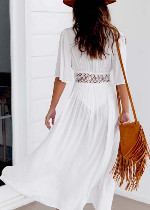 3XL Plus Size Summer Sexy Women Beach Cover Up V Neck Dress Long Maxi Dress Tunic Pareo Robe Swimwear Bathing Suit Beachwear