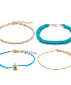 Bohemian Shell Stone Anklets Set for Women Multicolor Braided Beach Wtar Drop Crystal Feet Leg Chain Summer Jewelry Accessories