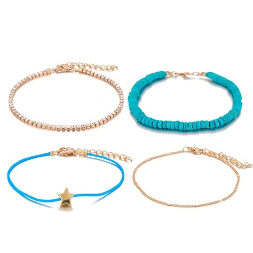 Bohemian Shell Stone Anklets Set for Women Multicolor Braided Beach Wtar Drop Crystal Feet Leg Chain Summer Jewelry Accessories