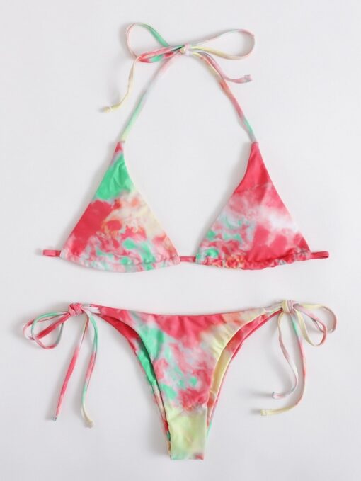 2020 Tie Dye Bikini Women Rainbow Swimsuit Lace Up Bandage Two Piece Bathing Suits Thong Bikini Set Swimwear Biquini Feminino