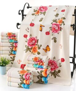 2020 New Luxury 100% Cotton Towel with Bath Towels New Women Peony Beach Towel Bathroom Set for Family Guest Bathrooms Gym