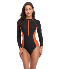 2021 NEW Swimsuit Women One Piece Bathing Suit Zipper Long Sleeve Monokini Vintage Ladies One-piece Beachwear Plus Size S-XXL