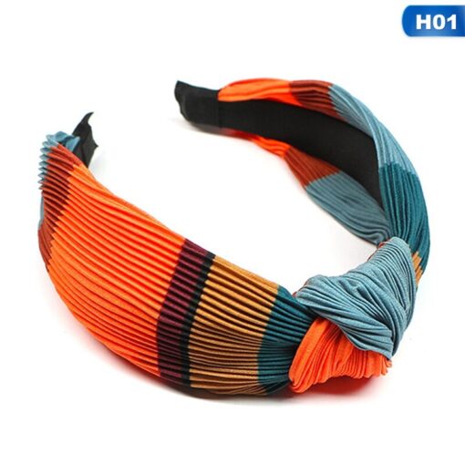 Rainbow Hit Color Hairbands Crumpled Wide Edges Hair Band Spring Summer Headwrap Knotted Headband customized Hair Accessories