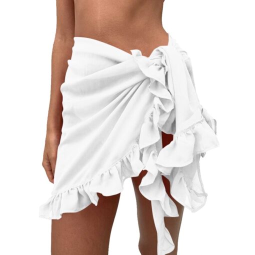 2020 Women Beach Skirt Ruffles Sarong Bikini Cover Up Chiffon Wrap Skirts Swimwear Fashion Swimwear Cover up Beachwear