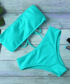 2020 New Bikini High Waist Strapless Sexy Bikini Women Swimwear Women Swimsuit Padded Bathing Suit Monokin Pure Color