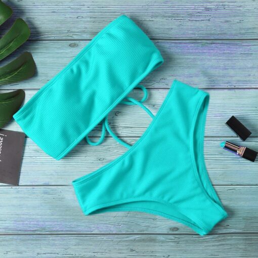 2020 New Bikini High Waist Strapless Sexy Bikini Women Swimwear Women Swimsuit Padded Bathing Suit Monokin Pure Color