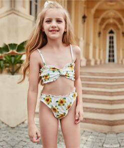 2021 Swimsuit Girl Swimwear Bikinis Child Sets Push Up Solid Hollow Out Beachwear Suit Brazilian Cover Up