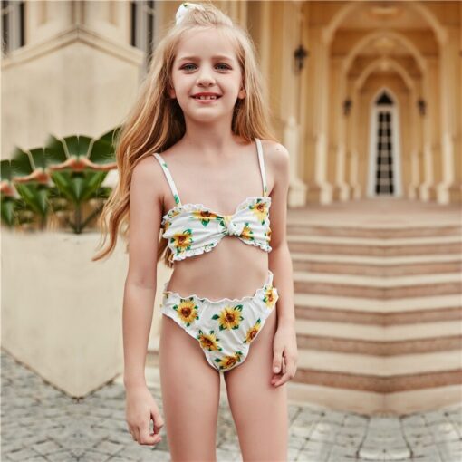 2021 Swimsuit Girl Swimwear Bikinis Child Sets Push Up Solid Hollow Out Beachwear Suit Brazilian Cover Up