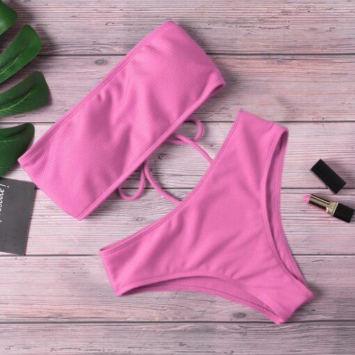 2020 New Bikini High Waist Strapless Sexy Bikini Women Swimwear Women Swimsuit Padded Bathing Suit Monokin Pure Color