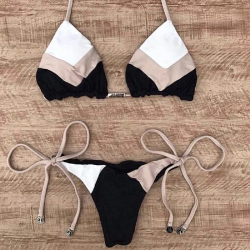 String bikinis 2019 Mujer Brazilian thong bikini set Halter swimwear women Patchwork swimsuit female bathing suit Bandage new