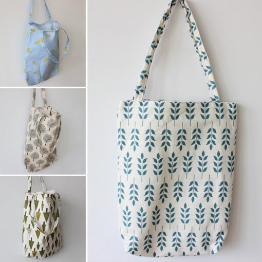 41*32cm New Arrival Women Girl Foldable Reusable Print Shopping Bag Eco Tote Handbag Beach Bag Cotton Linen Shoulder Bag