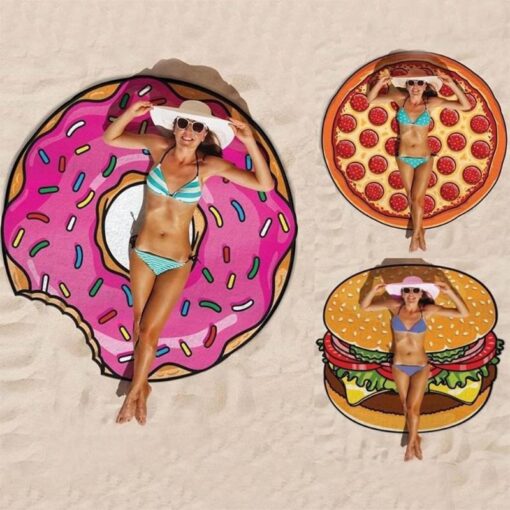 2020 new Polyeater Beach Towel Tapestry Hamburger Fruit Print Picnic Mat Beach Blanket for Home Wall Art Decoration