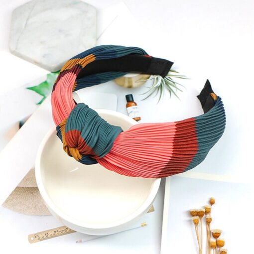 Rainbow Hit Color Hairbands Crumpled Wide Edges Hair Band Spring Summer Headwrap Knotted Headband customized Hair Accessories