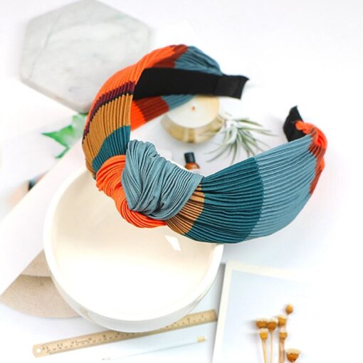 Rainbow Hit Color Hairbands Crumpled Wide Edges Hair Band Spring Summer Headwrap Knotted Headband customized Hair Accessories