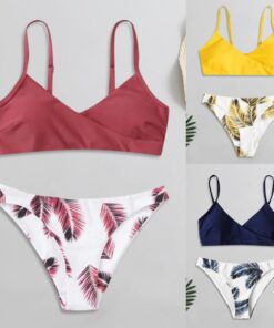 2020 Women's Sexy Fashion Swimwear Leaf Print Split Swimwear Bikini Yellow Plus Size Bikini Set Two Pieces Swimsuit