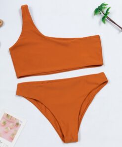 Women Swimwear Push Up Swimsuit One Shoulder Solid Black Red Brazilian Bikini Set 2020 Biquini Bathing Suit Beach Swimming Suit