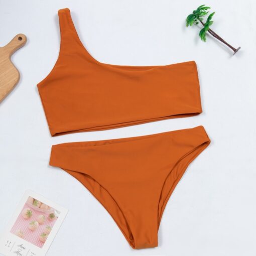 Women Swimwear Push Up Swimsuit One Shoulder Solid Black Red Brazilian Bikini Set 2020 Biquini Bathing Suit Beach Swimming Suit