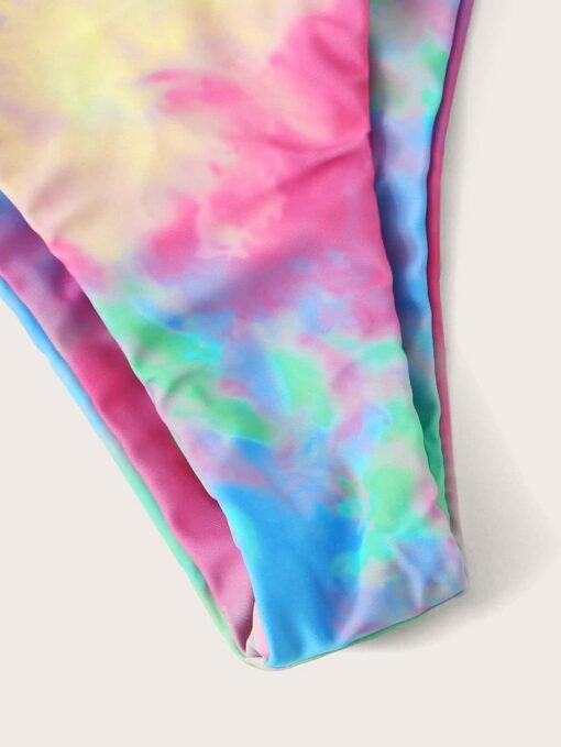 2020 Tie Dye Bikini Women Rainbow Swimsuit Lace Up Bandage Two Piece Bathing Suits Thong Bikini Set Swimwear Biquini Feminino