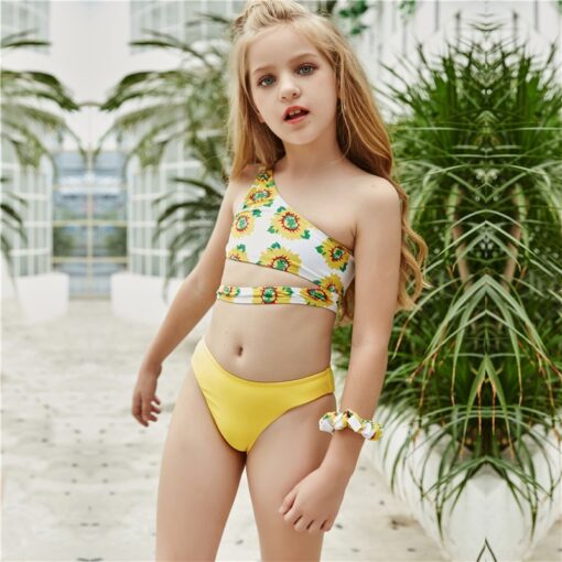 2021 Swimsuit Girl Swimwear Bikinis Child Sets Push Up Solid Hollow Out Beachwear Suit Brazilian Cover Up