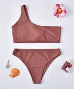 Women Swimwear Push Up Swimsuit One Shoulder Solid Black Red Brazilian Bikini Set 2020 Biquini Bathing Suit Beach Swimming Suit
