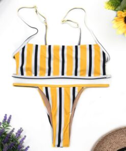 New Yellow Sexy Brazilian String Thong Bikini Women Bandeau Push Up Swimsuit Beach Swimwear Swim Bathing Suit Girl Swimming Suit