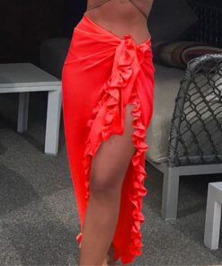 2020 Women Beach Skirt Ruffles Sarong Bikini Cover Up Chiffon Wrap Skirts Swimwear Fashion Swimwear Cover up Beachwear