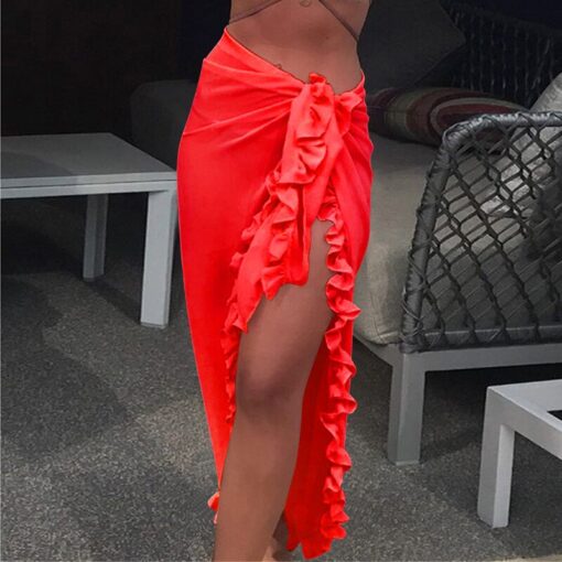 2020 Women Beach Skirt Ruffles Sarong Bikini Cover Up Chiffon Wrap Skirts Swimwear Fashion Swimwear Cover up Beachwear