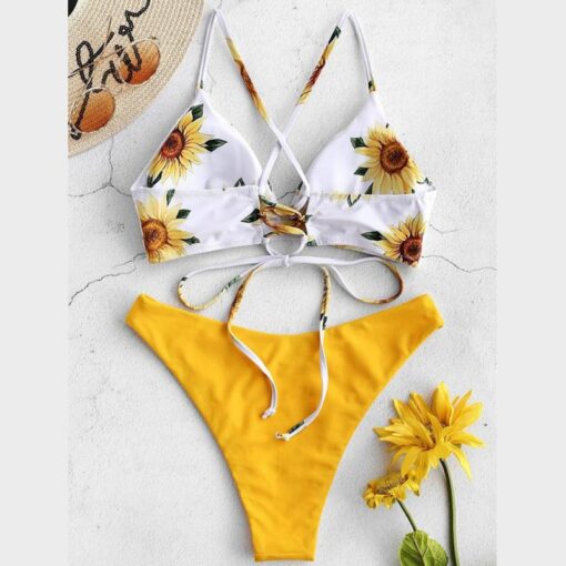 Sunflower Printed Swimwear Women Brazilian Bikini Swimsuit Female Thong Bikini Set Bathing Suit Push Up Flower Biquini Swimsuit
