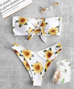 Sunflower print Women Bikini Set Tube top Brazilian Bathing Suit Push-Up Swimsuit Bathing maillot de bain femme