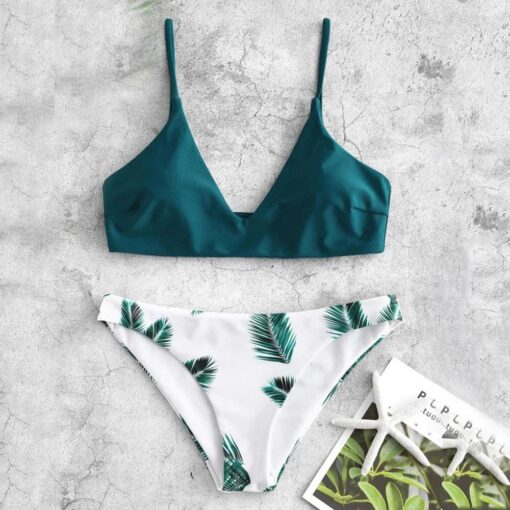 2020 Summer Women Leaves Floral Random Print Bikini Set Push-Up Swimsuit Beachwear Padded Separate Swimwear купальник