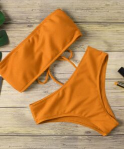 2020 New Bikini High Waist Strapless Sexy Bikini Women Swimwear Women Swimsuit Padded Bathing Suit Monokin Pure Color