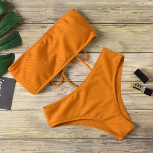2020 New Bikini High Waist Strapless Sexy Bikini Women Swimwear Women Swimsuit Padded Bathing Suit Monokin Pure Color