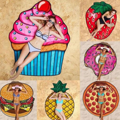 2020 new Polyeater Beach Towel Tapestry Hamburger Fruit Print Picnic Mat Beach Blanket for Home Wall Art Decoration