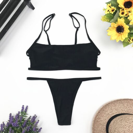 New Yellow Sexy Brazilian String Thong Bikini Women Bandeau Push Up Swimsuit Beach Swimwear Swim Bathing Suit Girl Swimming Suit