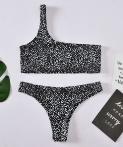Women Swimwear Push Up Swimsuit One Shoulder Solid Black Red Brazilian Bikini Set 2020 Biquini Bathing Suit Beach Swimming Suit