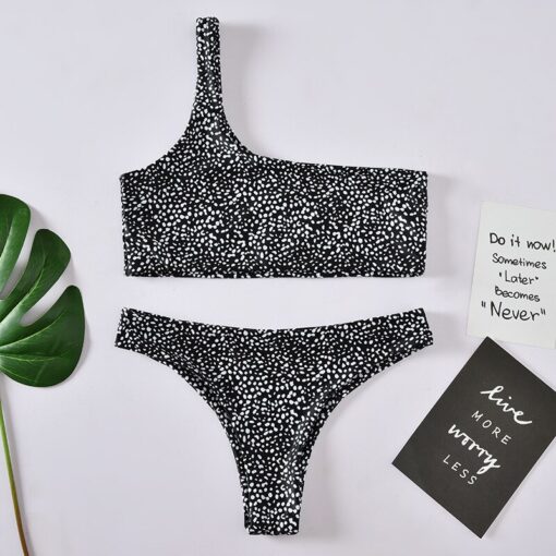 Women Swimwear Push Up Swimsuit One Shoulder Solid Black Red Brazilian Bikini Set 2020 Biquini Bathing Suit Beach Swimming Suit