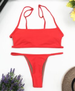 New Yellow Sexy Brazilian String Thong Bikini Women Bandeau Push Up Swimsuit Beach Swimwear Swim Bathing Suit Girl Swimming Suit