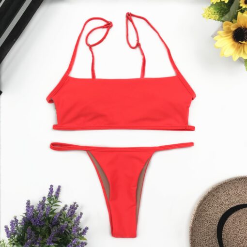 New Yellow Sexy Brazilian String Thong Bikini Women Bandeau Push Up Swimsuit Beach Swimwear Swim Bathing Suit Girl Swimming Suit