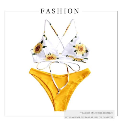 Sunflower Printed Swimwear Women Brazilian Bikini Swimsuit Female Thong Bikini Set Bathing Suit Push Up Flower Biquini Swimsuit