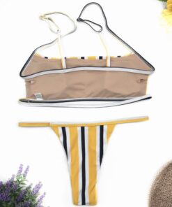 New Yellow Sexy Brazilian String Thong Bikini Women Bandeau Push Up Swimsuit Beach Swimwear Swim Bathing Suit Girl Swimming Suit
