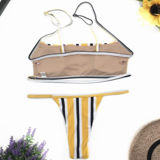 New Yellow Sexy Brazilian String Thong Bikini Women Bandeau Push Up Swimsuit Beach Swimwear Swim Bathing Suit Girl Swimming Suit