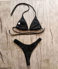 Brazilian Girls Swimming Suits Bikini Small Cup+ High Cut Style Beach Biquini Solid Black/White Micro Swim Suits Thong Bikinis