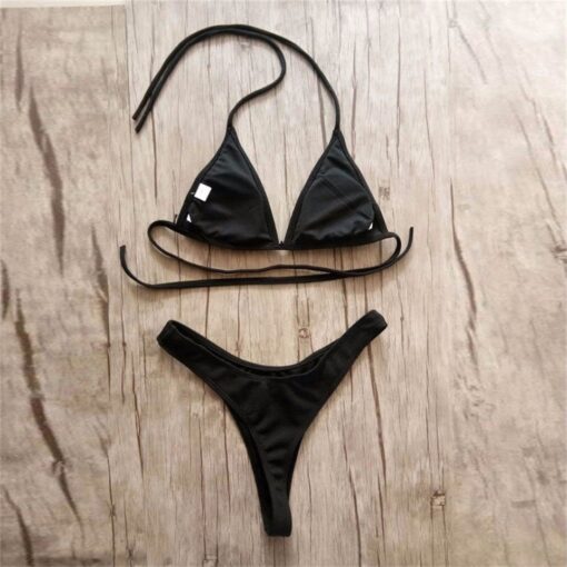 Brazilian Girls Swimming Suits Bikini Small Cup+ High Cut Style Beach Biquini Solid Black/White Micro Swim Suits Thong Bikinis