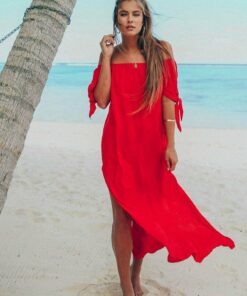 Summer New Arrival Women Dress Cover-Ups Sexy Ruffle Off Shoulder Beachwear See-through Chiffon Maxi Dresses Beach Sundress