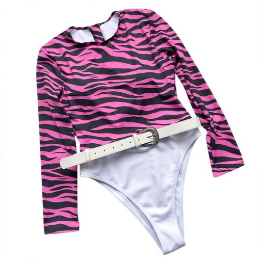 Sexy Women Long Sleeve Belt Bikini Patchwork Set Swimsuit One Piece Filled Bra Bodysuit Swimwear Beachwear fato de banho#g4
