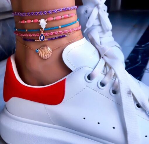 Bohemian Shell Stone Anklets Set for Women Multicolor Braided Beach Wtar Drop Crystal Feet Leg Chain Summer Jewelry Accessories