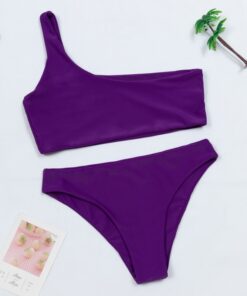 Women Swimwear Push Up Swimsuit One Shoulder Solid Black Red Brazilian Bikini Set 2020 Biquini Bathing Suit Beach Swimming Suit