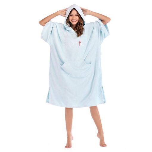 Women Men Microfiber Wetsuit Changing Robe Poncho with Hood Quick Dry Swim Beach Pool Surf Towel Compact Lightweight Bathrobe