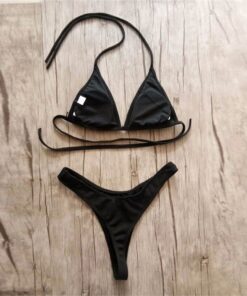 Brazilian Girls Swimming Suits Bikini Small Cup+ High Cut Style Beach Biquini Solid Black/White Micro Swim Suits Thong Bikinis